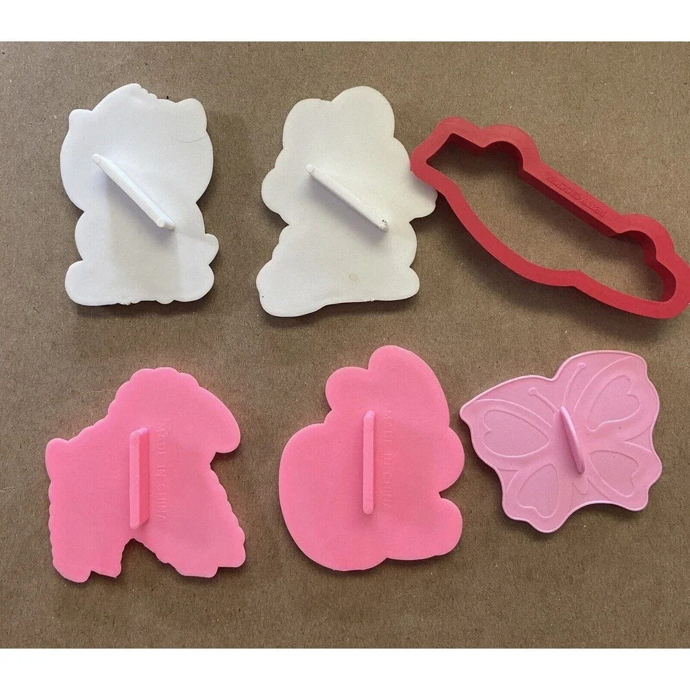 Plastic Cookie Cutters Cat Butterfly Dinosaur Car and more 6 pc lot